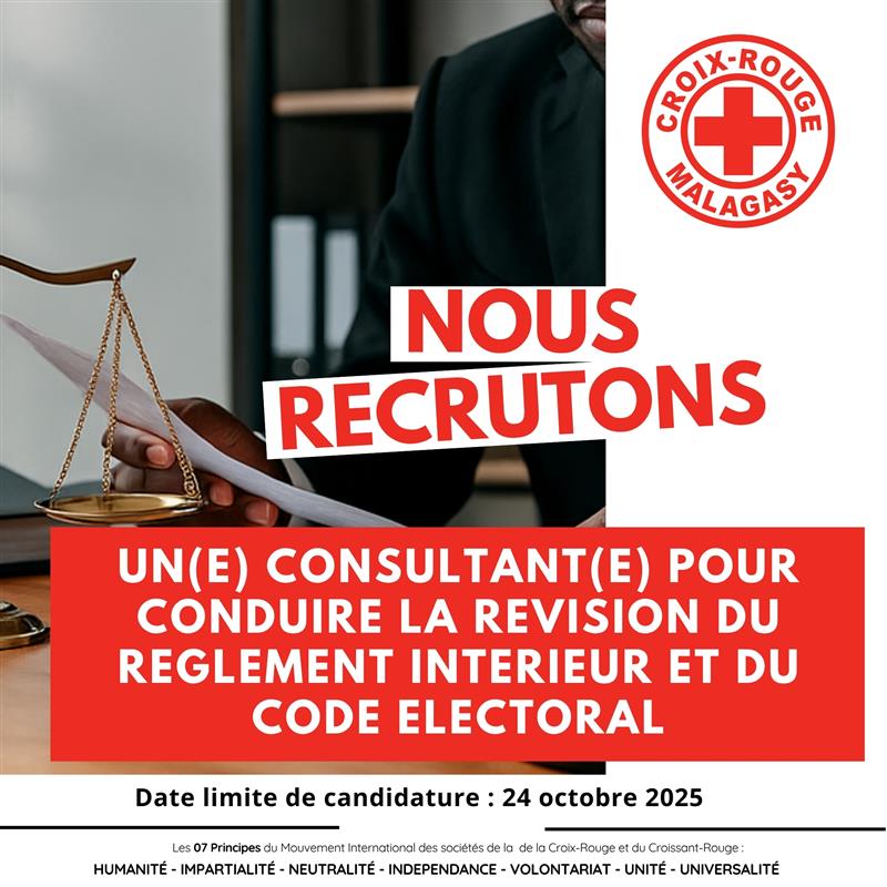 RECRUTEMENT D’UN CONSULTANT POUR LA REVISION DES DOCUEMTNS REGLEMENTAIRES ET CODE ELECTORAL DE LA CROIX ROUGE MALAGASY 